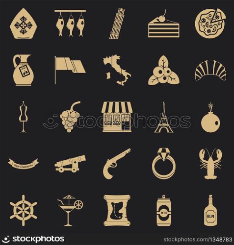 Alcohol icons set. Simple set of 25 alcohol icons for web for any design. Alcohol icons set, simple style