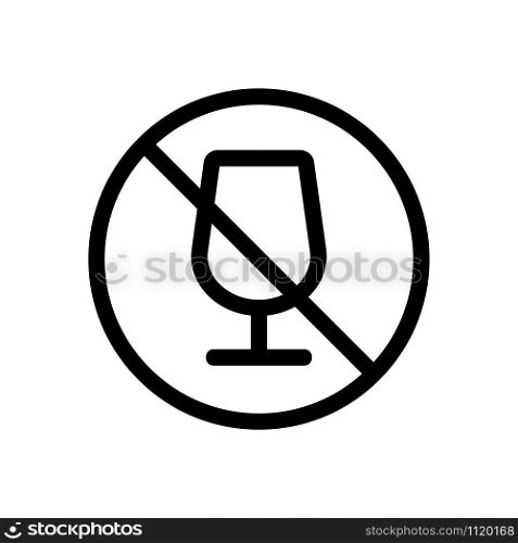 Alcohol is forbidden vector icon. A thin line sign. Isolated contour symbol illustration. Alcohol is forbidden vector icon. Isolated contour symbol illustration