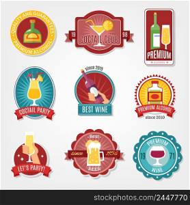 Alcohol labels flat design set for best wine and high quality alcohol beverages isolated vector illustration. Alcohol Labels Design Set