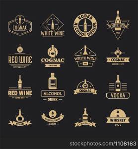 Alcohol logo icons set. Simple illustration of 16 alcohol logo vector icons for web. Alcohol logo icons set, simple style