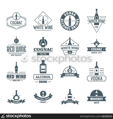 Alcohol logo icons set. Simple illustration of 16 alcohol logo vector icons for web. Alcohol logo icons set, simple style