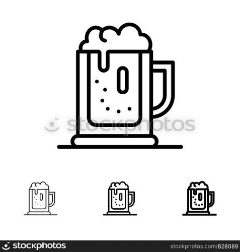 Alcohol party, Beer, Celebrate, Drink, Jar Bold and thin black line icon set