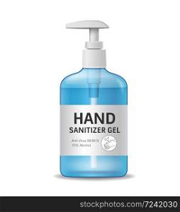 Alcohol sanitizer gel bottle, hand wash design isolated on white, vector illustration