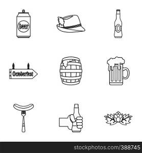 Alcoholic beverage icons set. Outline illustration of 9 alcoholic beverage vector icons for web. Alcoholic beverage icons set, outline style