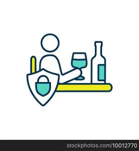 Alcoholic beverages refusal RGB color icon. Handling with alcohol dependence. Substance abuse, bad habits treatment. Alcoholism and binge drinking therapeutic cure. Isolated vector illustration. Alcoholic beverages refusal RGB color icon