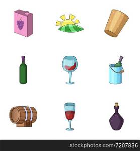 Alcoholic drink icons set. Cartoon set of 9 alcoholic drink vector icons for web isolated on white background. Alcoholic drink icons set, cartoon style