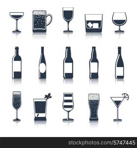 Alcoholic drink party bar restaurant icons black set isolated vector illustration