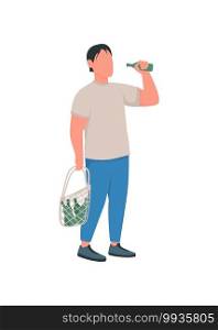 Alcoholic flat color vector faceless character. Man with bottles. Unhealthy lifestyle. Bad habit. Substance abuse. Alcoholism isolated cartoon illustration for web graphic design and animation. Alcoholic flat color vector faceless character