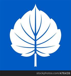 Alder leaf icon white isolated on blue background vector illustration. Alder leaf icon white