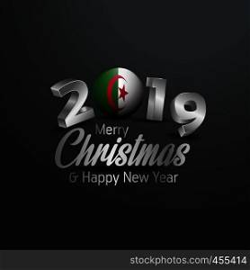 Alegeria Flag 2019 Merry Christmas Typography. New Year Abstract Celebration background