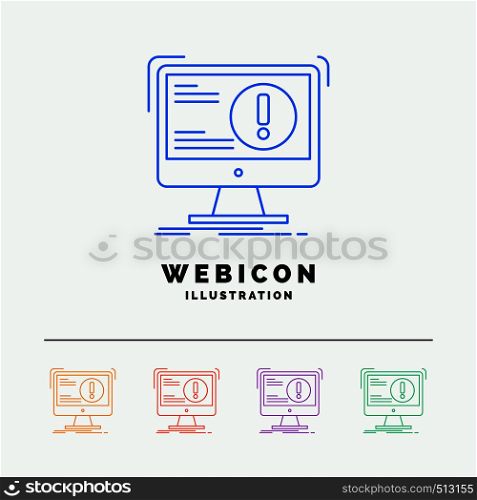 Alert, antivirus, attack, computer, virus 5 Color Line Web Icon Template isolated on white. Vector illustration. Vector EPS10 Abstract Template background