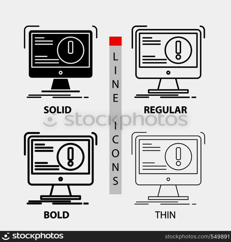 Alert, antivirus, attack, computer, virus Icon in Thin, Regular, Bold Line and Glyph Style. Vector illustration. Vector EPS10 Abstract Template background