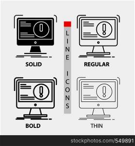 Alert, antivirus, attack, computer, virus Icon in Thin, Regular, Bold Line and Glyph Style. Vector illustration. Vector EPS10 Abstract Template background