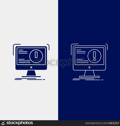 Alert, antivirus, attack, computer, virus Line and Glyph web Button in Blue color Vertical Banner for UI and UX, website or mobile application. Vector EPS10 Abstract Template background