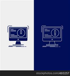 Alert, antivirus, attack, computer, virus Line and Glyph web Button in Blue color Vertical Banner for UI and UX, website or mobile application. Vector EPS10 Abstract Template background