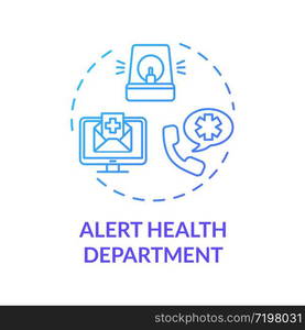 Alert health department blue concept icon. Warn hospital. Health care precaution. Call emergency center. Quarantine idea thin line illustration. Vector isolated outline RGB color drawing