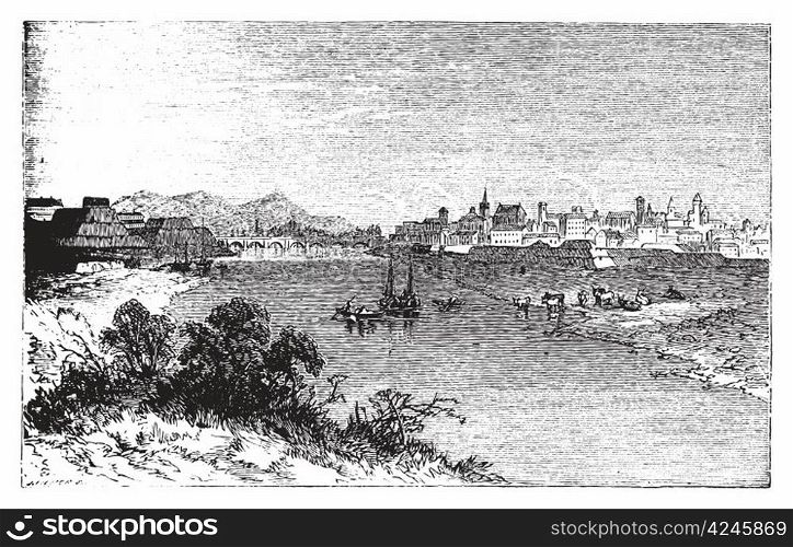 Alessandria city vintage engraving. In Piedmont, Italy, and the capital of the Province of Alessandria. Old engraved illustration, in vector.