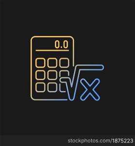 Algebra gradient vector icon for dark theme. Calculator, radical symbol. Mathematical calculations. Solving equation. Thin line color symbol. Modern style pictogram. Vector isolated outline drawing. Algebra gradient vector icon for dark theme