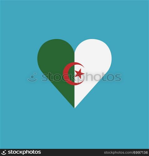 Algeria flag icon in a heart shape in flat design. Independence day or National day holiday concept.