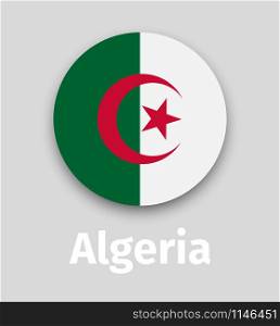 Algeria flag, round icon with shadow isolated vector illustration. Algeria flag, round icon