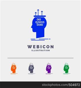 Algorithm, brain, conclusion, process, thinking 5 Color Glyph Web Icon Template isolated on white. Vector illustration. Vector EPS10 Abstract Template background