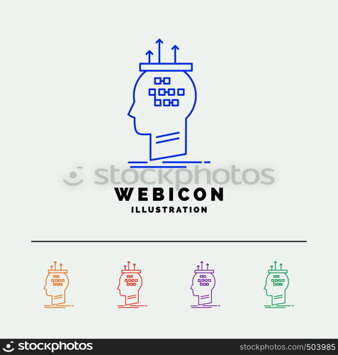 Algorithm, brain, conclusion, process, thinking 5 Color Line Web Icon Template isolated on white. Vector illustration. Vector EPS10 Abstract Template background