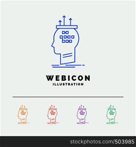 Algorithm, brain, conclusion, process, thinking 5 Color Line Web Icon Template isolated on white. Vector illustration. Vector EPS10 Abstract Template background