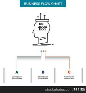 Algorithm, brain, conclusion, process, thinking Business Flow Chart Design with 3 Steps. Line Icon For Presentation Background Template Place for text. Vector EPS10 Abstract Template background