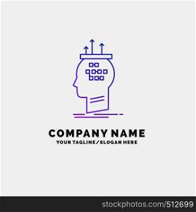 Algorithm, brain, conclusion, process, thinking Purple Business Logo Template. Place for Tagline. Vector EPS10 Abstract Template background