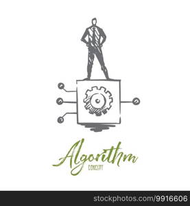 Algorithm, business, information, system, digital concept. Hand drawn symbol of scheme and system concept sketch. Isolated vector illustration.. Algorithm, business, information, system, digital concept. Hand drawn isolated vector.