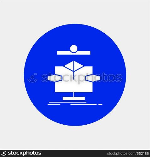 Algorithm, chart, data, diagram, flow White Glyph Icon in Circle. Vector Button illustration. Vector EPS10 Abstract Template background