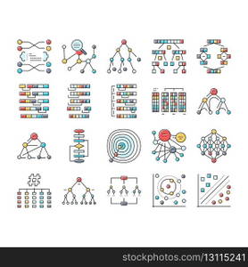 algorithm data technology ai icons set vector. software digital, computer process, information security, web financial, network algorithm data technology ai color line illustrations. algorithm data technology ai icons set vector