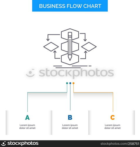 Algorithm, design, method, model, process Business Flow Chart Design with 3 Steps. Line Icon For Presentation Background Template Place for text