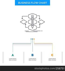 Algorithm, design, method, model, process Business Flow Chart Design with 3 Steps. Line Icon For Presentation Background Template Place for text