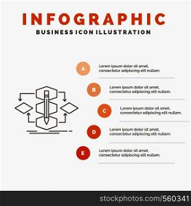 Algorithm, design, method, model, process Infographics Template for Website and Presentation. Line Gray icon with Orange infographic style vector illustration. Vector EPS10 Abstract Template background