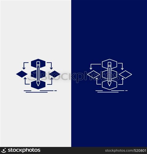Algorithm, design, method, model, process Line and Glyph web Button in Blue color Vertical Banner for UI and UX, website or mobile application. Vector EPS10 Abstract Template background