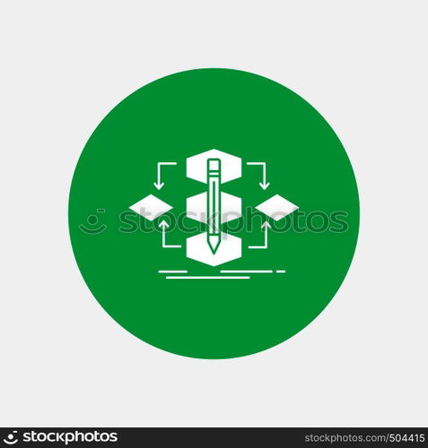 Algorithm, design, method, model, process White Glyph Icon in Circle. Vector Button illustration. Vector EPS10 Abstract Template background