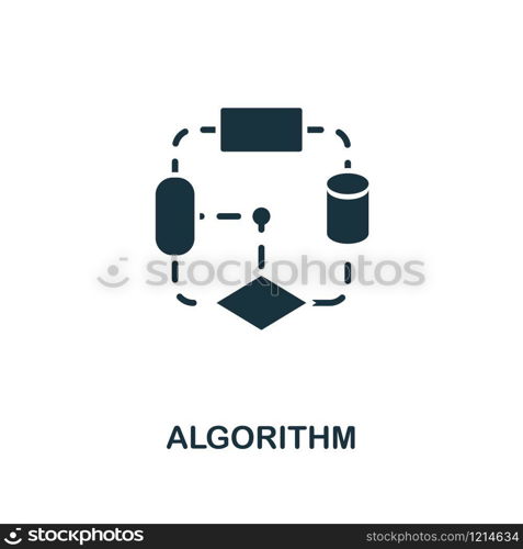 Algorithm icon. Monochrome style design from machine learning collection. UX and UI. Pixel perfect algorithm icon. For web design, apps, software, printing usage.. Algorithm icon. Monochrome style design from machine learning icon collection. UI and UX. Pixel perfect algorithm icon. For web design, apps, software, print usage.