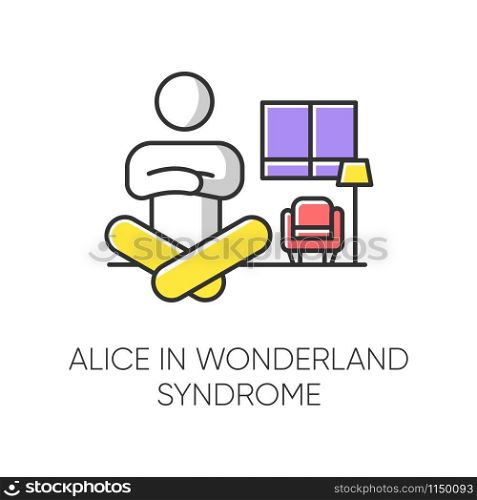 Alice in wonderland syndrome color icon. Visual perception. Size distortion. Dysmetropsia. Impaired vision and disorientation. Rare mental disorder. Clinical psychology. Isolated vector illustration