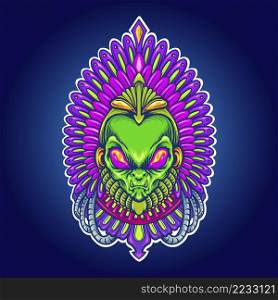 Alien Aztec Indian Space Vector illustrations for your work Logo, mascot merchandise t-shirt, stickers and Label designs, poster, greeting cards advertising business company or brands.