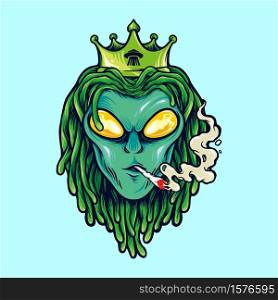 Alien Dreadlock king, weed Smoke illustrations logo mascot merchandise
