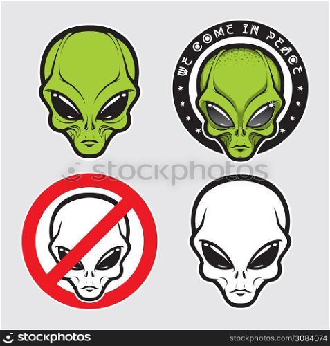 Alien face icon set, humanoid head, vector