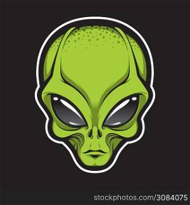 Alien face tee stump, humanoid martian head print, futuristic space invader, paranormal fantasy cartoon emblem vector illustration