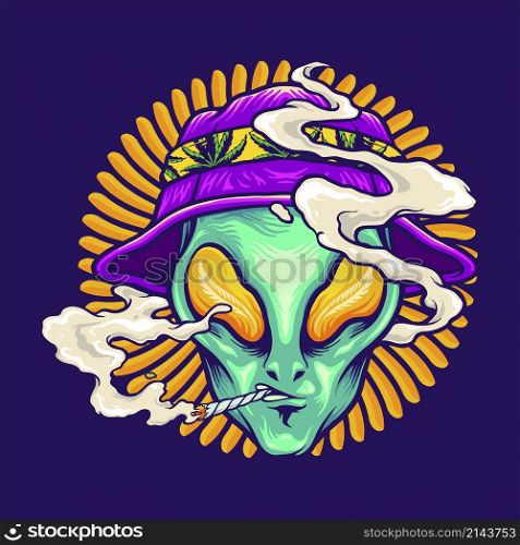 Alien Smoking Summer Holiday Vector illustrations for your work Logo, mascot merchandise t-shirt, stickers and Label designs, poster, greeting cards advertising business company or brands.