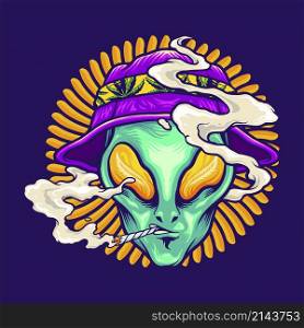 Alien Smoking Summer Holiday Vector illustrations for your work Logo, mascot merchandise t-shirt, stickers and Label designs, poster, greeting cards advertising business company or brands.