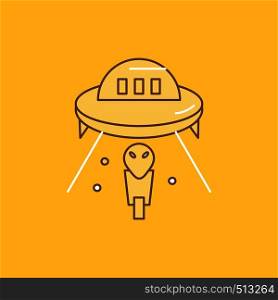 alien, space, ufo, spaceship, mars Flat Line Filled Icon. Beautiful Logo button over yellow background for UI and UX, website or mobile application. Vector EPS10 Abstract Template background