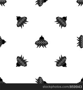 Alien spaceship pattern repeat seamless in black color for any design. Vector geometric illustration. Alien spaceship pattern seamless black