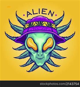 Alien Summer Weed Cannabis Mascot Vector illustrations for your work Logo, mascot merchandise t-shirt, stickers and Label designs, poster, greeting cards advertising business company or brands.
