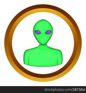 Alien vector icon in golden circle, cartoon style isolated on white background. Alien vector icon