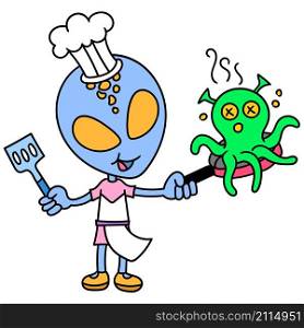 aliens become chef cooking octopus squid